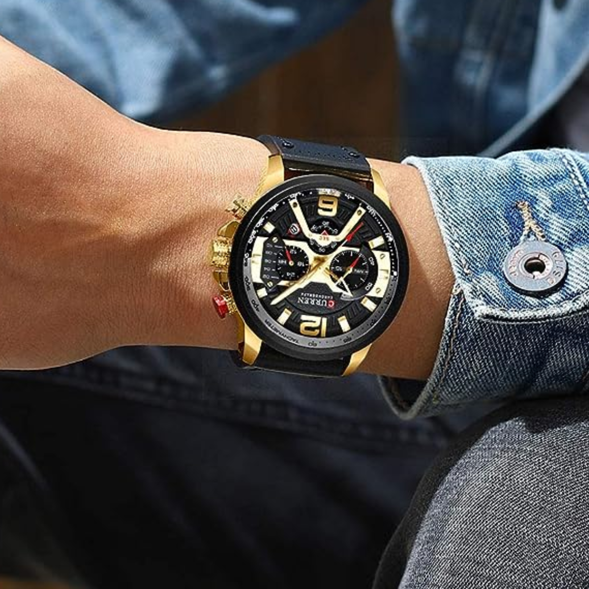 reloj curren hombre original pulso de cuero color negro dorado Comprar en tienda onlineshoppingcenterg Colombia centro de compras en linea osc4